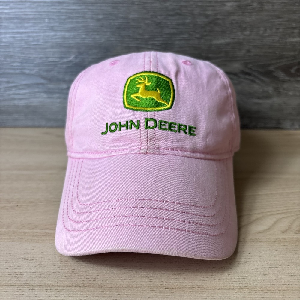 John Deere Hat Cap Strap Back Youth Pink Embroidered Logo Adjustable Faded Wear